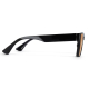Vue latérale d’une branche noire de lunettes de soleil, sans personnalisation apparente.