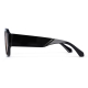 Vue latérale d’une branche noire de lunettes de soleil, sans personnalisation apparente.
