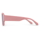 Vue rapprochée d’une branche rose de lunettes de soleil, sans personnalisation apparente.