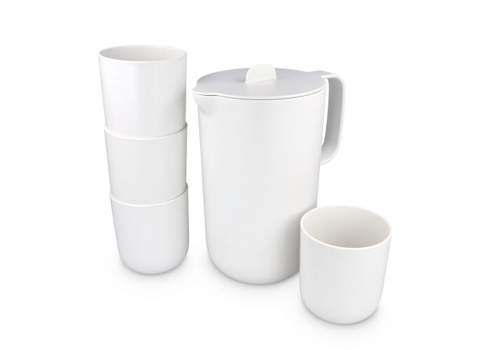 Ensemble publicitaire carafe 2 L et 4 verres R-PET Liv Blanc
