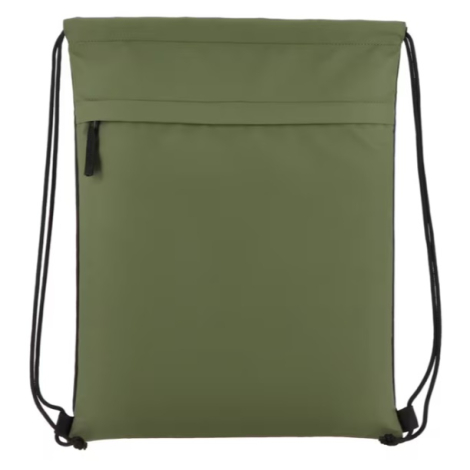 Vue de face d’un sac à cordon vert avec poche frontale zippée, présenté sans personnalisation visible sur la face avant.