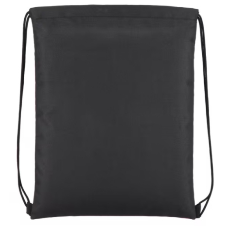 Vue arrière d’un sac à cordon noir avec bretelles à cordon réglables, sans marquage visible sur la face présentée.