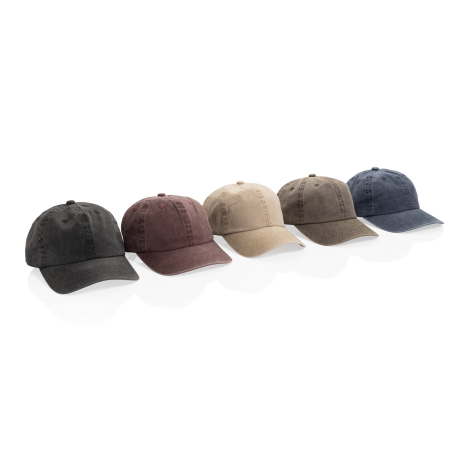 Présentation de cinq coloris de la casquette alignés en vue de trois quarts avant.