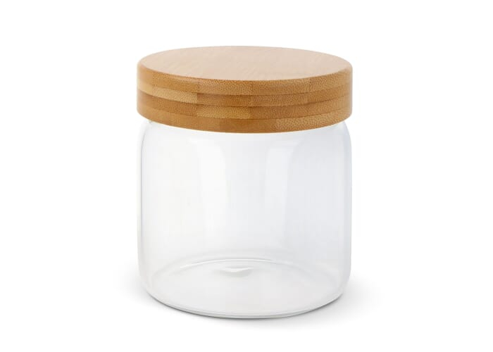 Boîte publicitaire en verre et bambou 600ml Transparent