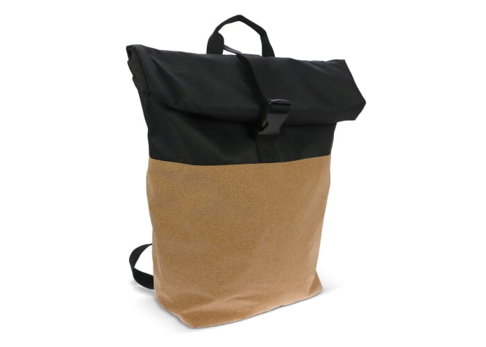 Sac à dos roll-top en liège et rPET publicitaire Noir