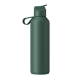 Bouteille en acier inoxydable verte présentée de face avec bouchon sport et poignée intégrée, sans personnalisation visible.
