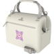 Sac isotherme présenté de trois quarts avec poignée de transport et bandoulière amovible, personnalisation visible sur la poche 