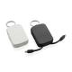 Deux porte-clés powerbank présentés dans leurs coloris disponibles, avec le câble USB-C intégré déployé sur l'un des modèles.