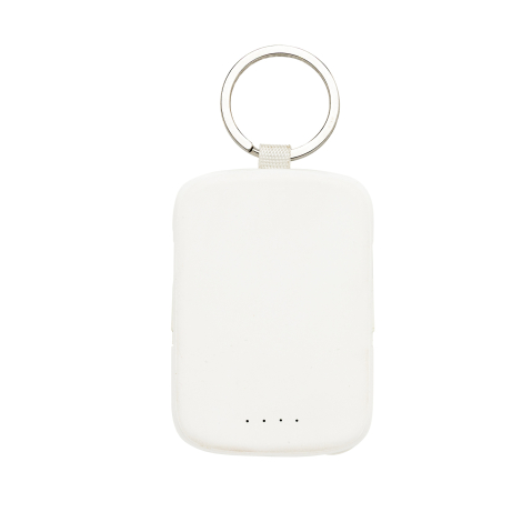 Vue de face d’un porte-clés powerbank, sans marquage visible.