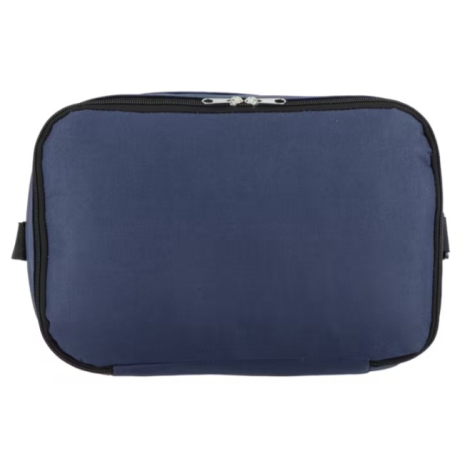 Vue de dessus d'un sac isotherme fermé mettant en évidence le rabat supérieur zippé du compartiment principal.
