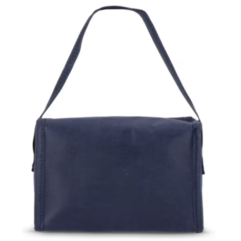 Panneau arrière d'un sac isotherme en R-PET non tissé avec fermeture zippée et anse.