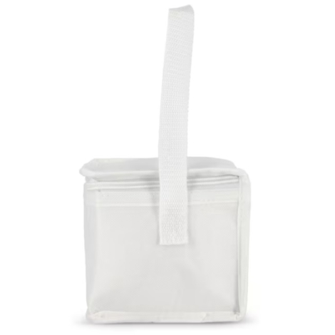 Vue latérale d'un sac isotherme compact en R-PET non tissé.