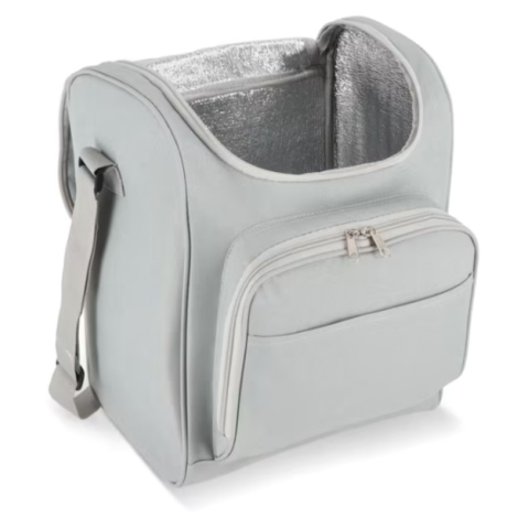 Sac isotherme en R-PET ouvert révélant la doublure intérieure en aluminium et le grand compartiment principal.
