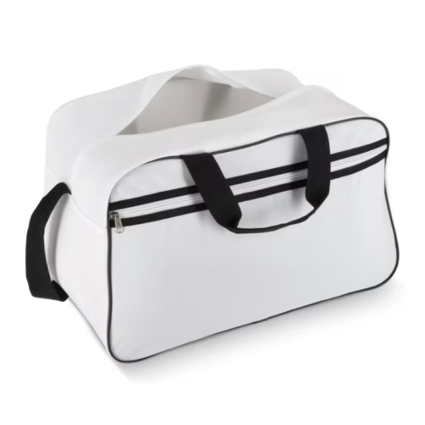 Sac de sport et de voyage en R-PET présenté avec son compartiment principal largement ouvert.