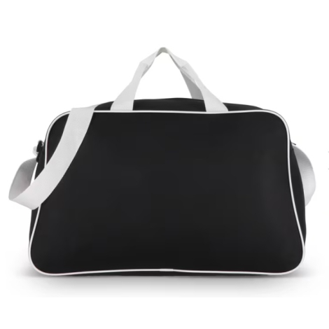Face arrière du sac de sport et de voyage avec ses anses courtes, sa bandoulière réglable et son passepoil contrasté.