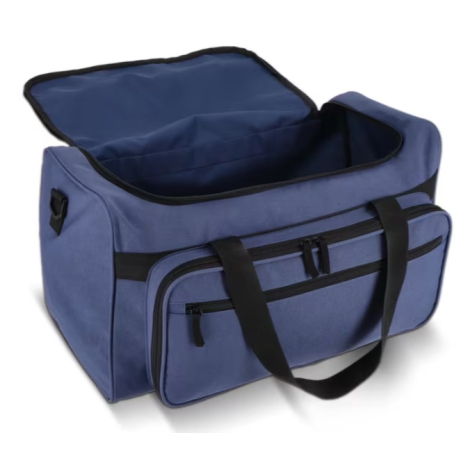 Grand compartiment principal ouvert d'un sac de sport et de voyage en R-PET, mettant en évidence son espace de rangement.