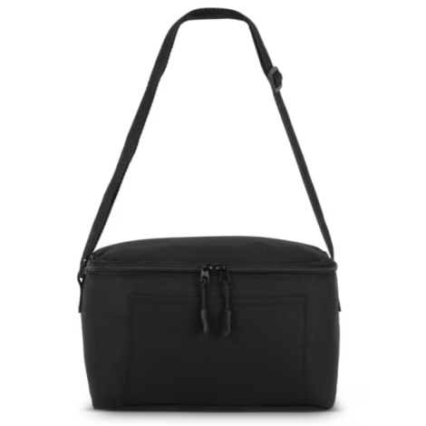 Glacière souple pour 6 canettes avec poche avant ouverte, fermeture zippée et bandoulière réglable.