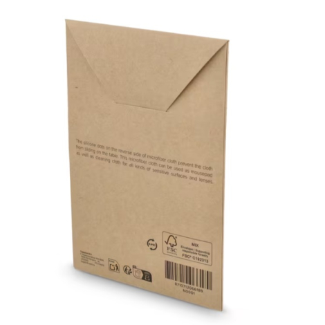Dos de l'emballage en papier kraft du tapis de souris avec informations produit.