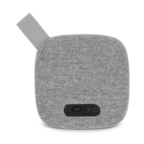 Face arrière d'une enceinte Bluetooth avec port USB-C, interrupteur marche/arrêt et dragonne.