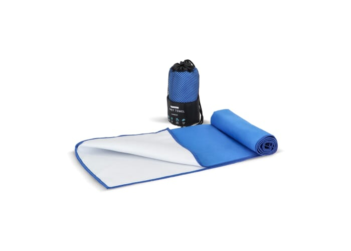 Serviette Quick Dry publicitaire en R-PET 40 × 80 cm Bleu