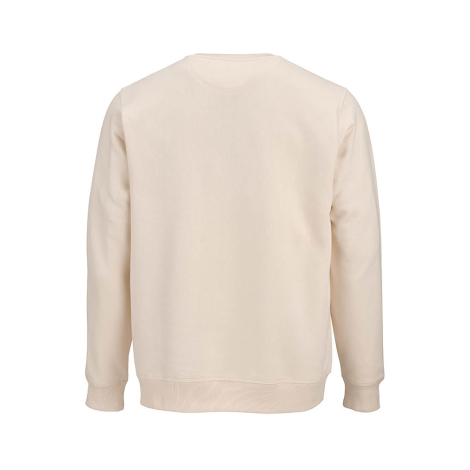 Sweat unisexe écru à col rond présenté de dos, avec manches longues, poignets et taille en bord-côte, sans marquage visible.