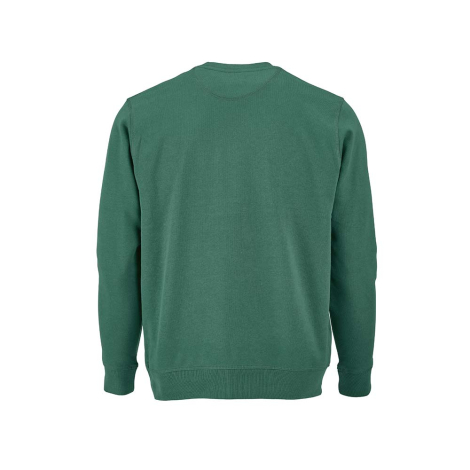 Vue de dos d'un sweat unisexe vert à col rond montrant la coupe et les finitions, sans personnalisation visible.