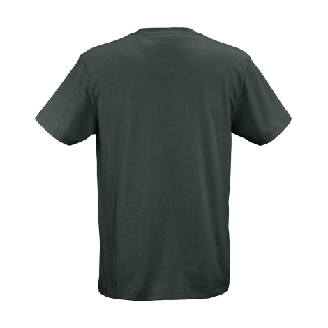 T-shirt unisexe vert foncé vu de dos à plat, sans personnalisation visible.