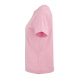 Vue de profil d'un t-shirt femme rose à manches courtes, sans personnalisation visible. Vue de profil d'un t-shirt femme rose à manches courtes, sans personnalisation visible.