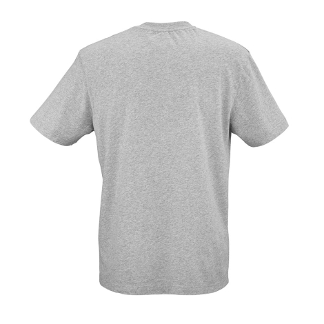 T-shirt unisexe gris chiné à manches courtes vu de dos, sans personnalisation visible.