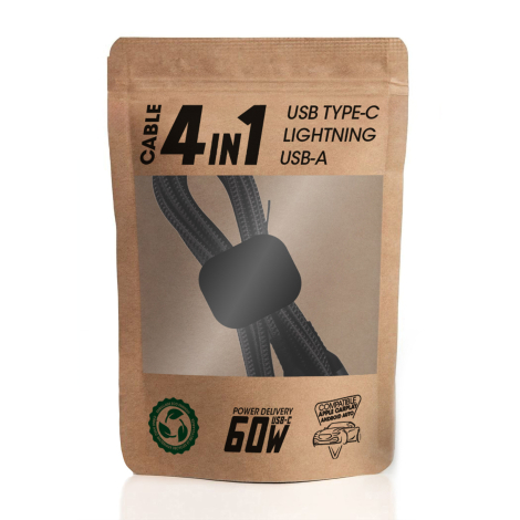 Câble 4 en 1 60W en plastique recyclé Oki