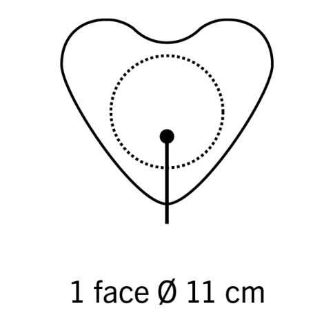 Schéma d’un ballon en forme de cœur avec une zone circulaire de personnalisation délimitée au centre, sans marquage visible.