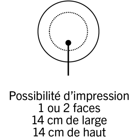 Schéma d’un ballon rond avec une zone circulaire de personnalisation délimitée au centre, sans marquage visible.