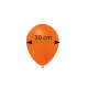 Ballon gonflable orange de forme ovale, présenté de face avec une indication de largeur, sans marquage visible. Ballon gonflable orange de forme ovale, présenté de face avec une indication de largeur, sans marquage visible.